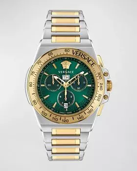 Мужские часы Greca Extreme с двухцветным браслетом-хронографом, 45 мм Versace, цвет Green Gold