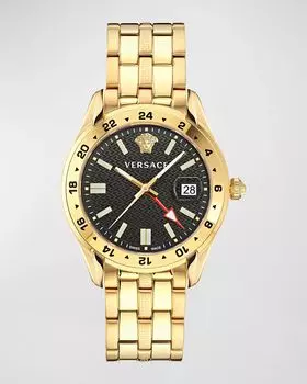 Мужские часы Greca Time IP из желтого золота с браслетом, 41 мм Versace, цвет Ip Yellow Gold