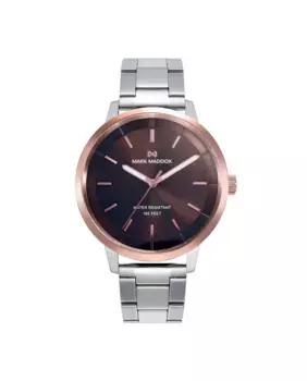 Мужские часы Greenwich в двухцветном стальном корпусе с розовым IP и стальном браслете Mark Maddox, серебряный