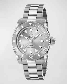 Мужские часы Gucci Dive со стальным браслетом, 40 мм, цвет Silver Dial