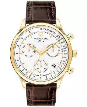 Мужские часы Heritage около швейцарского кварцевого хронографа с коричневым ремешком из натуральной кожи, 43 мм Movado