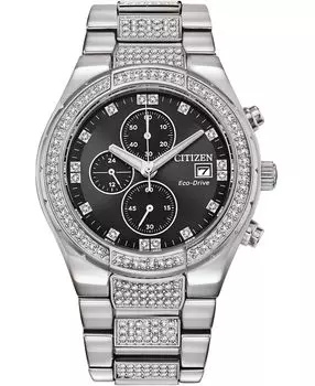 Мужские часы-хронограф Eco-Drive с браслетом из нержавеющей стали и кристаллами, 42 мм Citizen