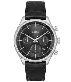 Мужские часы Hugo Boss Gregor Quartz Chronograph с черным кожаным ремешком, черный