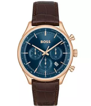 Мужские часы Hugo Boss Gregor с кварцевым хронографом и коричневым кожаным ремешком, коричневый