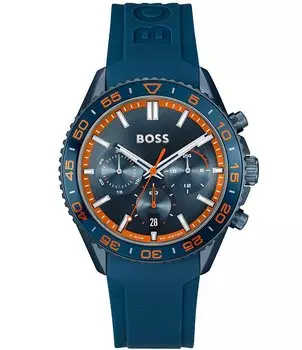 Мужские часы Hugo Boss Runner с кварцевым хронографом и синим силиконовым ремешком, синий