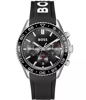 Мужские часы Hugo Boss Runner с кварцевым хронографом и черным силиконовым ремешком, черный