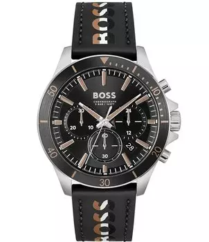 Мужские часы Hugo Boss Troper с хронографом с черным кожаным ремешком, черный