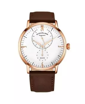 Мужские часы из натуральной кожи коричневого цвета с ремешком 42 мм Stuhrling