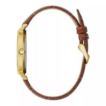 Мужские часы из нержавеющей стали золотистого цвета с коричневым кожаным ремешком — 44A116 Caravelle by Bulova