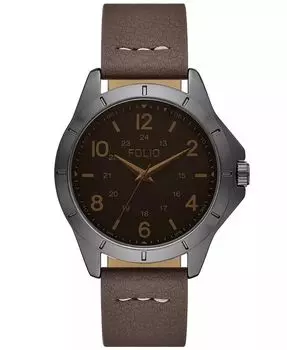 Мужские часы из полиуретана с тремя стрелками, коричневые, 42 мм Folio, коричневый