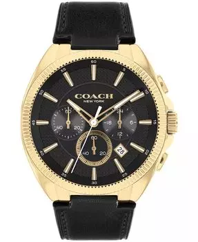 Мужские часы Jackson с черным кожаным ремешком, 45 мм COACH, черный