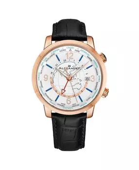 Мужские часы Journeyman из черной кожи, серебристый циферблат, круглые часы 40 мм Alexander