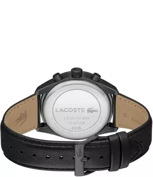 Мужские часы Lacoste Vancouver с хронографом, 42 мм, черный кожаный ремешок, черный