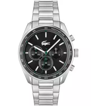 Мужские часы Lacoste Vancouver с хронографом и черным циферблатом, браслет из нержавеющей стали, серебро