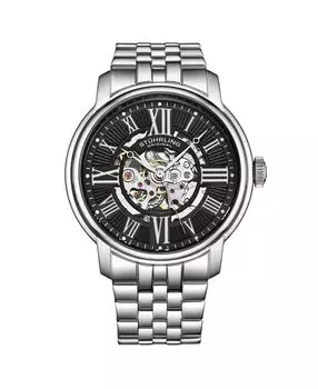 Мужские часы Legacy серебристого цвета из нержавеющей стали, черный циферблат, круглые часы 45 мм Stuhrling