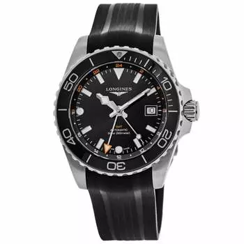 Мужские часы Longines HydroConquest GMT с черным циферблатом и каучуковым ремешком L3.790.4.56.9