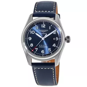 Мужские часы Longines Spirit с синим циферблатом и кожаным ремешком L3.811.4.93.0