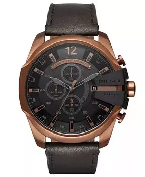 Мужские часы Mega Chief с хронографом, черный кожаный ремешок, 51 мм Diesel, черный