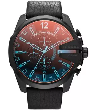 Мужские часы Mega Chief с переливающимися кристаллами и черным кожаным ремешком с хронографом, 51 мм, DZ4323 Diesel