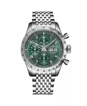 Мужские часы Megalos, серебристый, нержавеющая сталь, зеленый циферблат, круглые часы 51 мм Alexander, серебро
