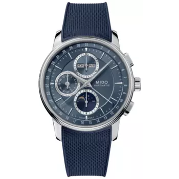 Мужские часы Mido Baroncelli Chronograph Moonphase с синим циферблатом и каучуковым ремешком M027.625.17.041.00