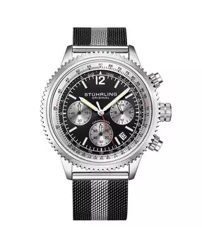 Мужские часы Monaco Black | Серебристый, нержавеющая сталь, черный циферблат, круглые часы 47 мм Stuhrling