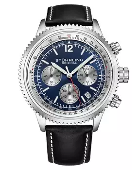 Мужские часы Monaco, черная кожа, синий циферблат, круглые часы 47 мм Stuhrling