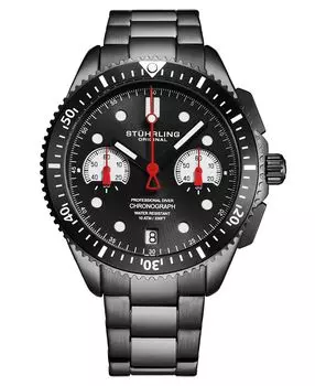 Мужские часы Monaco, черная нержавеющая сталь, черный циферблат, круглые часы 47 мм Stuhrling