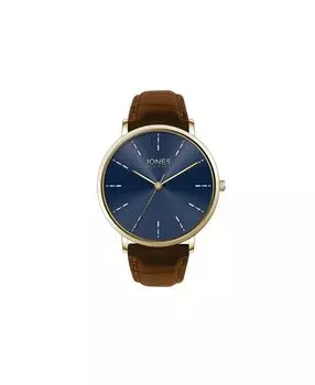 Мужские часы на коричневом кожаном ремешке 44 мм Jones New York