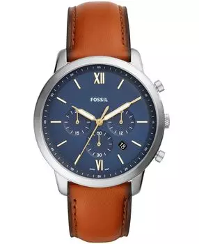 Мужские часы Neutra Chronograph с коричневым кожаным ремешком, 44 мм Fossil