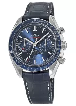Мужские часы Omega Speedmaster Moonphase Co-Axial Master Chronometer Chronograph с синим циферблатом и кожаным ремешком 304.33.44.52.03.001