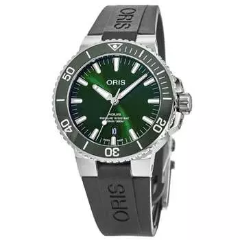 Мужские часы Oris Aquis Date с зеленым циферблатом и черным каучуковым ремешком 01 733 7730 4157-07 4 24 64EB