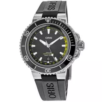 Мужские часы Oris Aquis Depth Gauge с черным циферблатом и резиновым ремешком 01 733 7755 4154-Set RS
