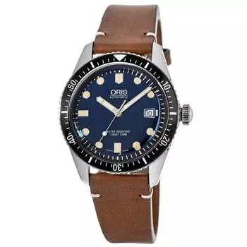 Мужские часы Oris Divers Sixty-Five с синим циферблатом и коричневым кожаным ремешком 01 733 7707 4055-07 5 20 45