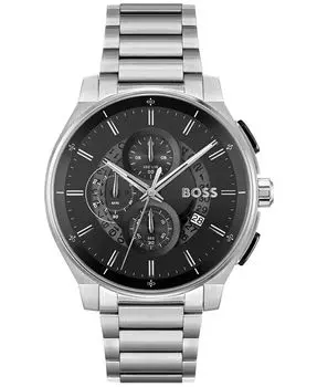 Мужские часы Peak 2.0 Quartz Chrono из нержавеющей стали, 45 мм Hugo Boss, серебро