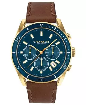 Мужские часы preston chronograph saddle с кожаным ремешком 44 мм COACH, коричневый