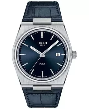 Мужские часы PRX с синим кожаным ремешком, 40 мм Tissot
