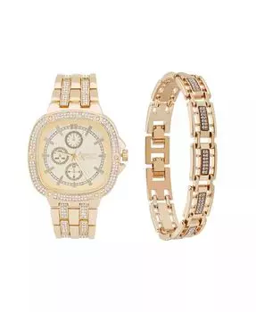 Мужские часы с браслетом Crystal 46 мм, подарочный набор American Exchange, золотой