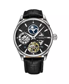 Мужские часы с черным кожаным ремешком, 43 мм Stuhrling