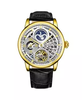 Мужские часы с черным кожаным ремешком, 43 мм Stuhrling