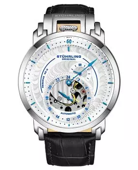 Мужские часы с черным кожаным ремешком, 44 мм Stuhrling