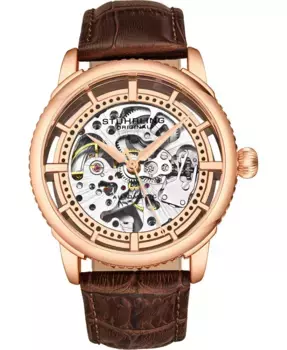 Мужские часы с черным ремешком из натуральной кожи с тиснением под аллигатора, 42 мм Stuhrling, розовый