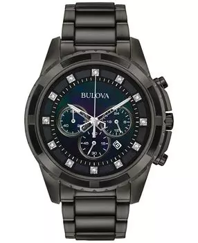 Мужские часы с хронографом и бриллиантами, темно-серые часы-браслет из нержавеющей стали, 44 мм, 98D133 Bulova