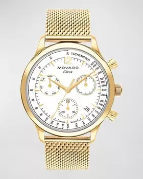 Мужские часы с хронографом серии Circa Heritage IP из желтого золота с сетчатым браслетом, 43 мм Movado