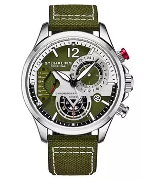 Мужские часы с хронографом, зеленые, из натуральной ткани, с кожаным ремешком, 45 мм Stuhrling