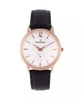 Мужские часы с кожаным ремешком, 40 мм, розовое золото, в винтажном стиле, с функцией дистанционного управления и плавным ходом стрелок Peugeot, черный