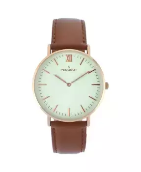 Мужские часы с кожаным ремешком и сверхтонким корпусом 40 мм розового золота Peugeot, золотой