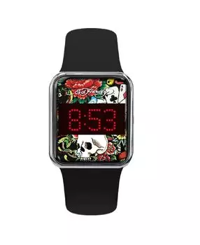 Мужские часы с матовым черным силиконовым ремешком 45 мм Ed Hardy