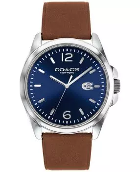 Мужские часы с серо-коричневым кожаным ремешком, 41 мм COACH