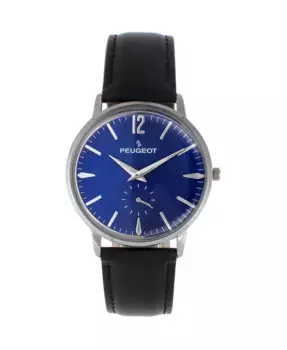 Мужские часы с синим циферблатом 40 мм Vintage Remote Sweep на кожаном ремешке Peugeot